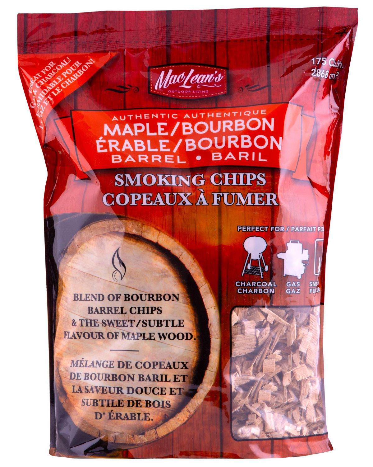 Chips à fumer BBQ à l'érable et au bourbon MacLean's Sac de 175