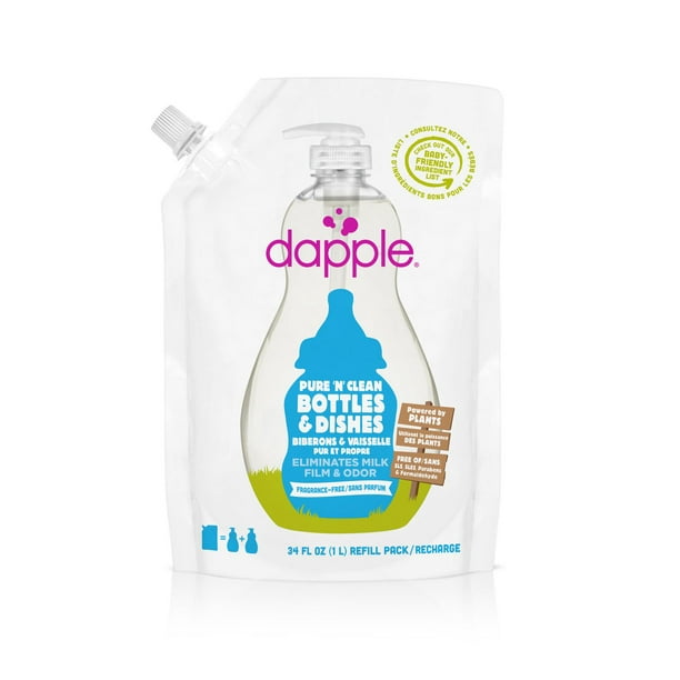 Recharge liquide à vaisselle et bouteille de bébé Pure 'N' Clean de Dapple Baby sans parfum