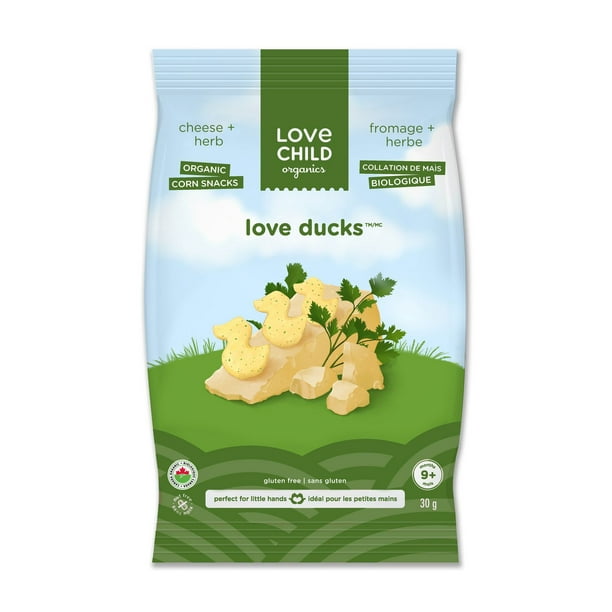 Collation de maïs biologique Love Ducks de Love Child Organics à saveur de fromage et herbe