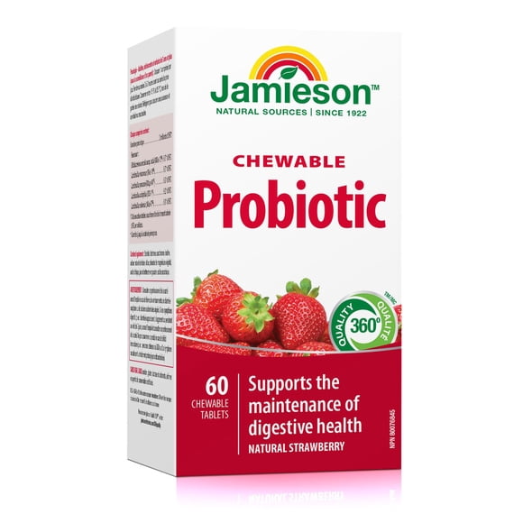 Jamieson Probiotic Chewable Tablets, 2 Billion CFU, Strawberry Flavour