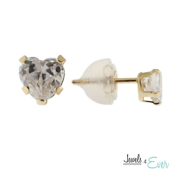 Jewels 4 Ever 14kt Yellow Gold 4 mm Cubic zirconia heart stud Earrings