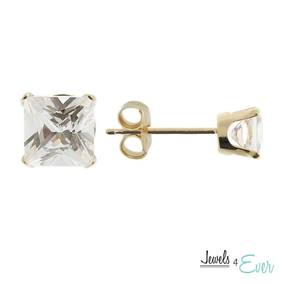 Jewels 4 Ever 9kt Yellow Gold 4 mm Cubic zirconia princess cut stud Earrings