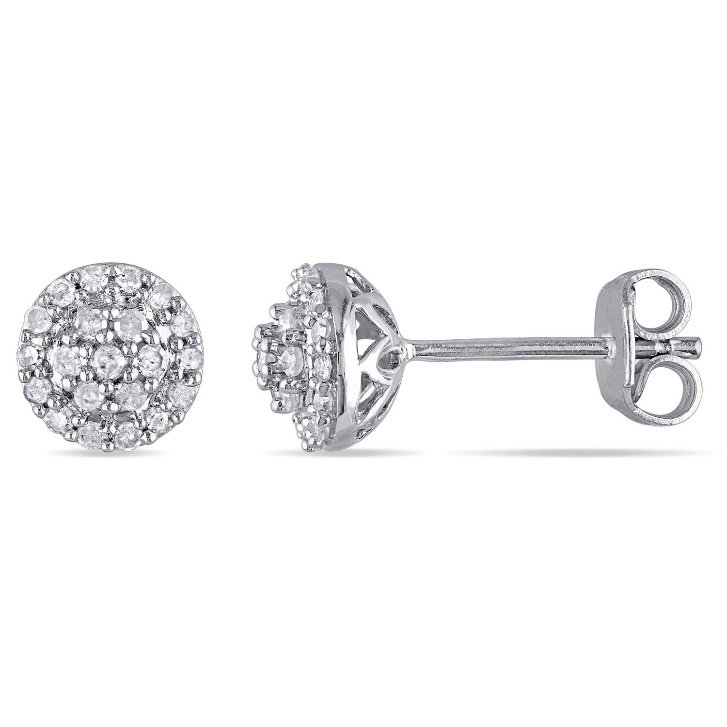 Boutons d'oreilles Miabella style auréole avec diamants 0,25 ct poids total en argent sterling