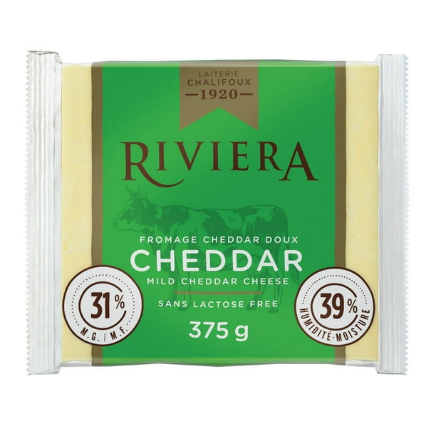 Fromage cheddar doux Riviera à 31 % M. G. 375 g