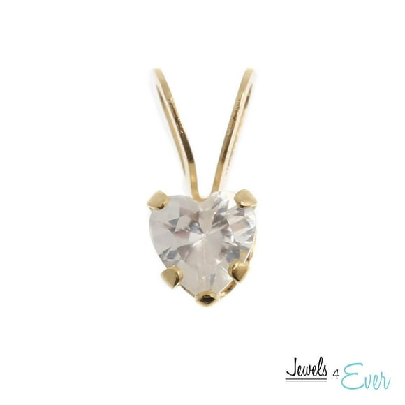 Jewels 4 Ever 14kt Yellow Gold Heart Pendant set with 4 mm genuine Cubic zirconia