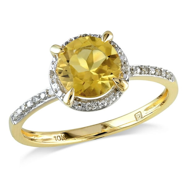 Bague halo en forme de auréole Tangelo avec citrine 1,25 ct PBT et accents de diamants en or jaune 10 k