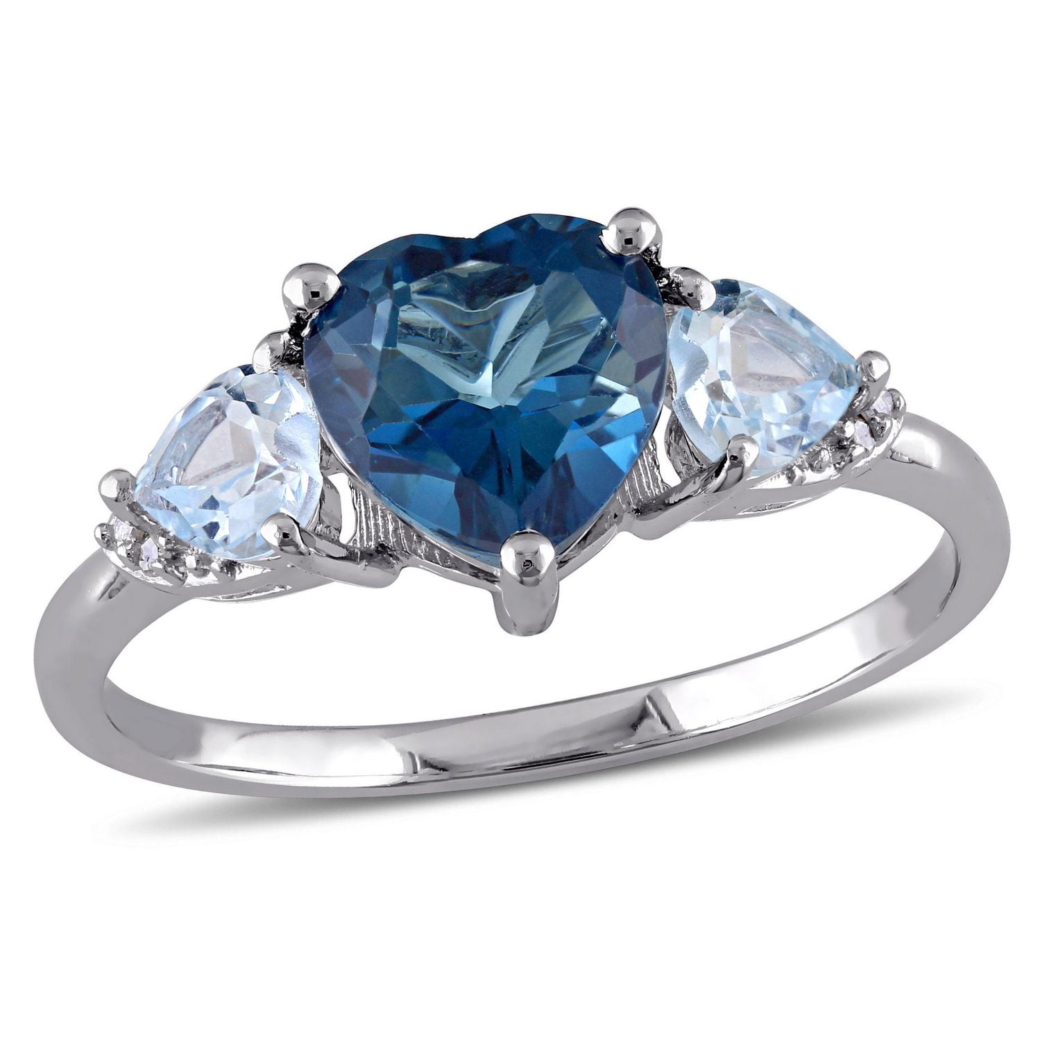 Bague Tangelo avec topazes bleues en forme de cœur 2,15 ct PBT et accents de diamants en argent sterling