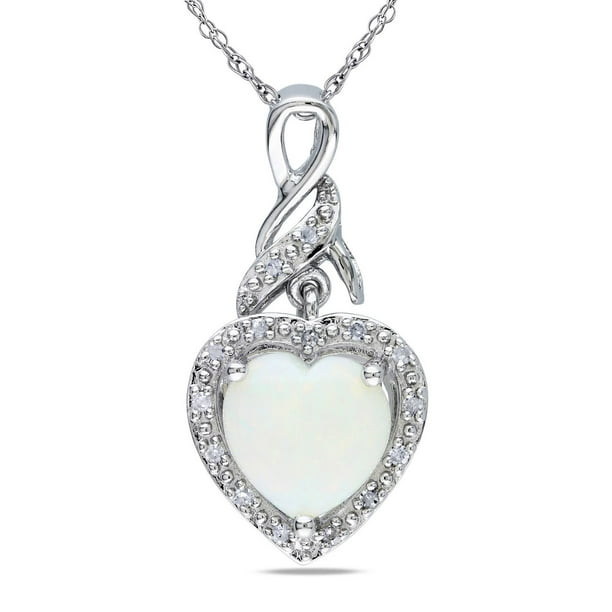 Pendentif en forme de cœur Asteria avec opale 1,20 ct PBT et accents de diamants en argent sterling, 18 po