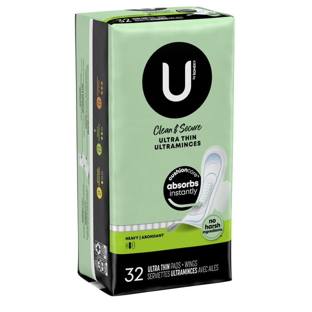 U by Kotex CleanWear Heavy Flow Unscented Ultra Thin Pads with Wings, 32 ct  - Kroger