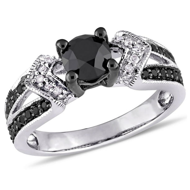 Bague de fiançailles Miabella avec diamants noirs et blancs d'1 ct poids total en argent sterling