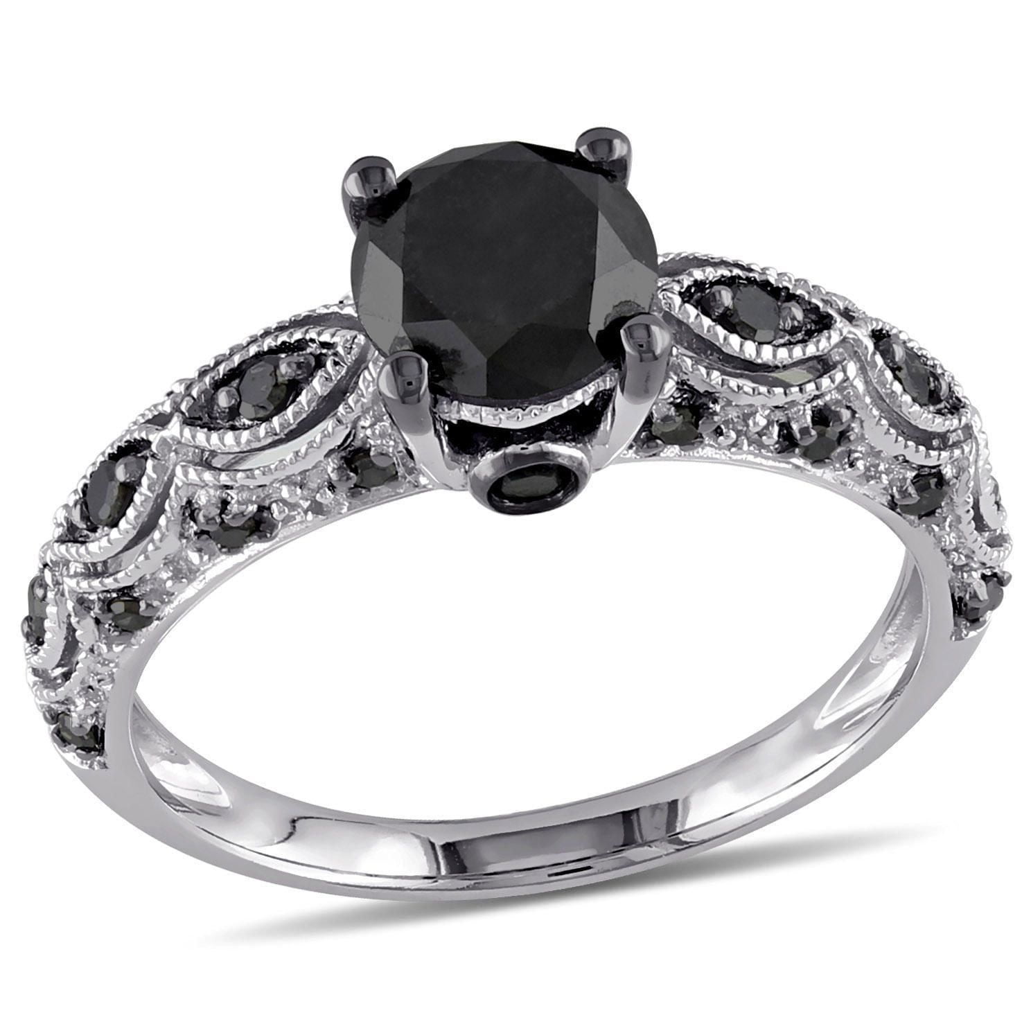 Miabella 1.25 Carat T.W. Black Diamond 10 K White Gold Engagement