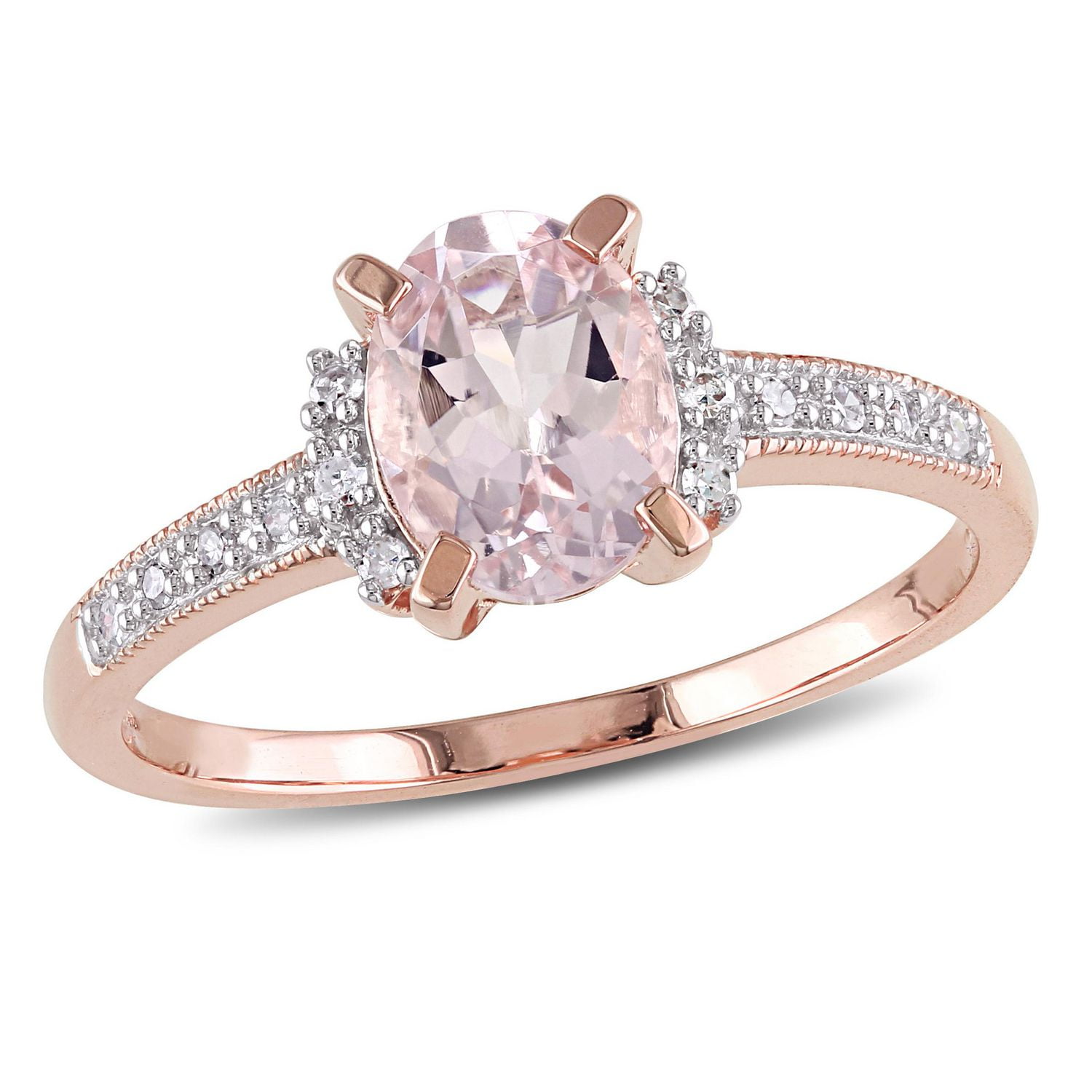 Tangelo 1.14 Carat T.G.W. Morganite and Diamond-Accent Rose Rhodium-Plated Sterling Silver Ring