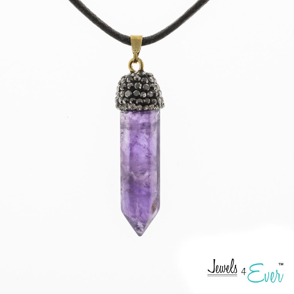 Jewels 4 Ever Brass Genuine Amethyst Point and Crystal Cap Pendant with ...