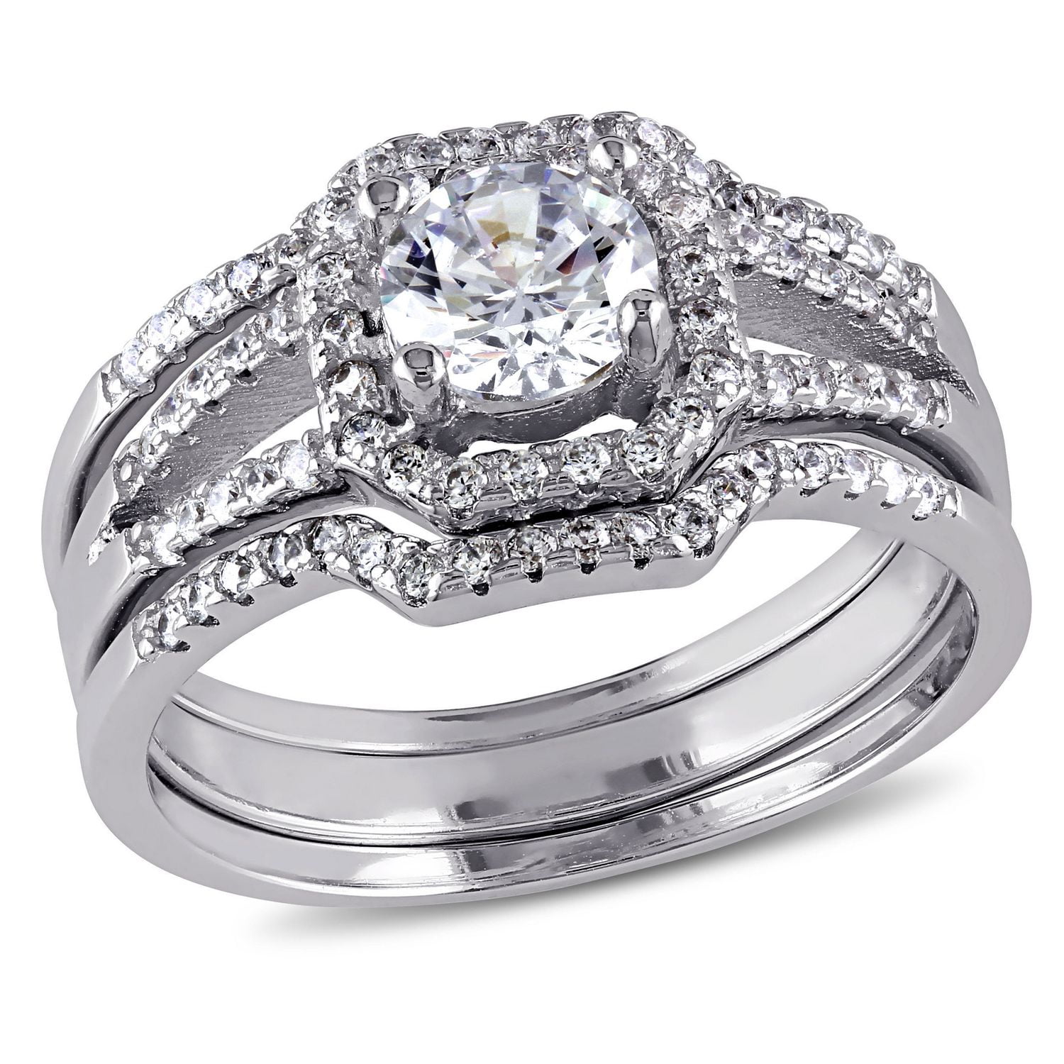 Ensemble nuptial avec zircons cubiques de 2,20 ct PBT en argent sterling de Miabella