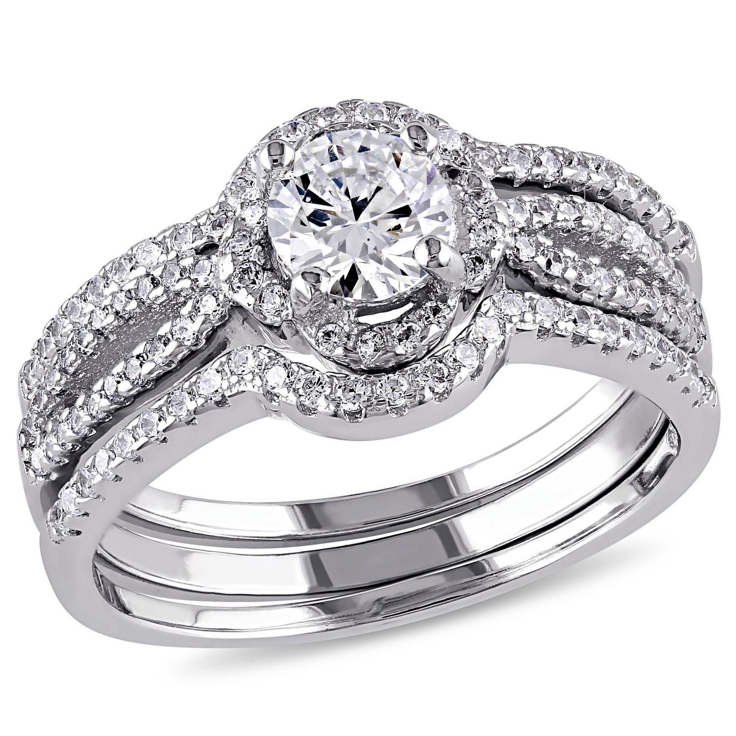 Ensemble nuptial avec zircons cubiques de 2,50 ct PBT en argent sterling de Miabella