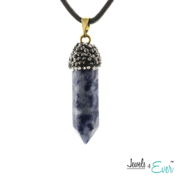 Jewels 4 Ever Brass Genuine Spotted Blue Jasper Point and Crystal Cap Pendant with Cord