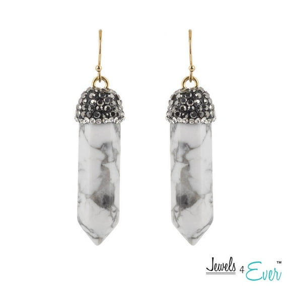 Boucles d'oreilles en laiton Jewels 4 Ever à pointe de howlite authentique et à calotte de cristal