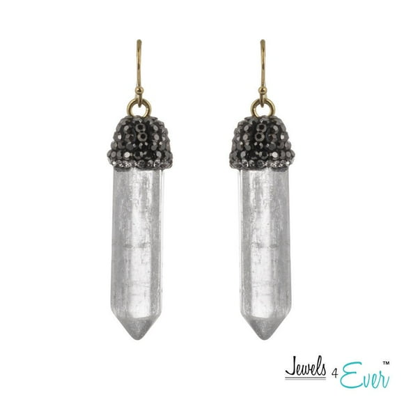 Boucles d'oreilles en laiton Jewels 4 Ever à pointe de quartz blanche authentique et à calotte de cristal