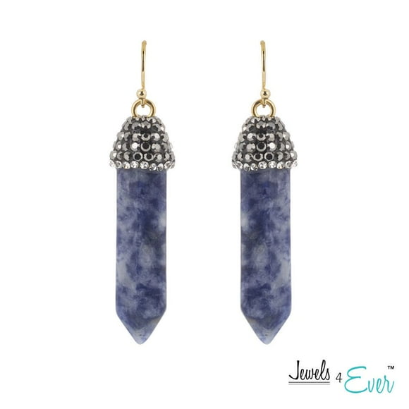 Jewels 4 Ever Brass Genuine Spotted Blue Jasper Point and Crystal Cap Earrings