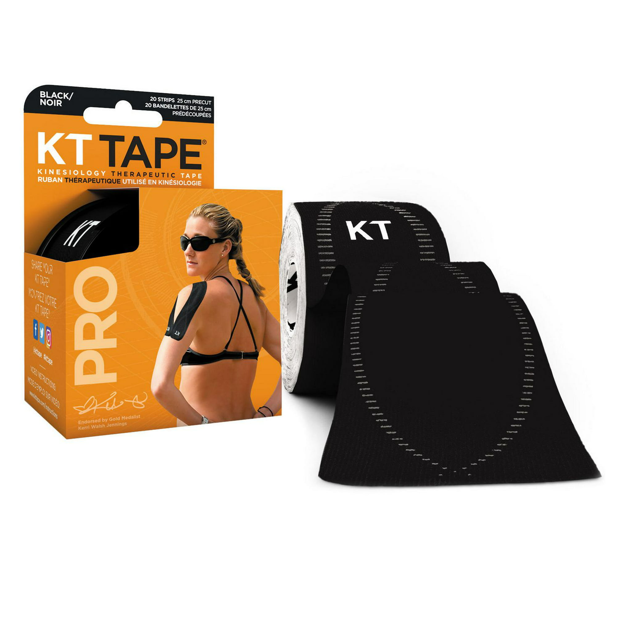 KT TAPE PRO Black Therapeutic Kinesiology Sports Tape, 20 Strips 