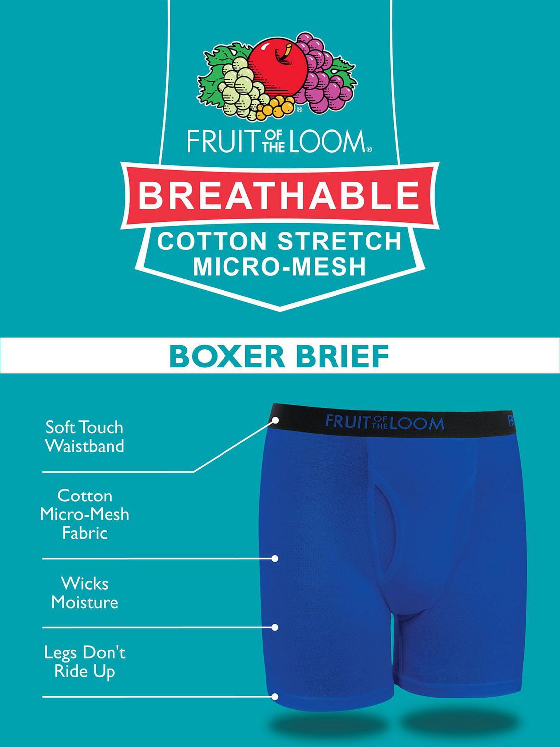 Fruit of the Loom Boys Breathable Micro Mesh Boxer Brief, 4-Pack, Sizes S-L