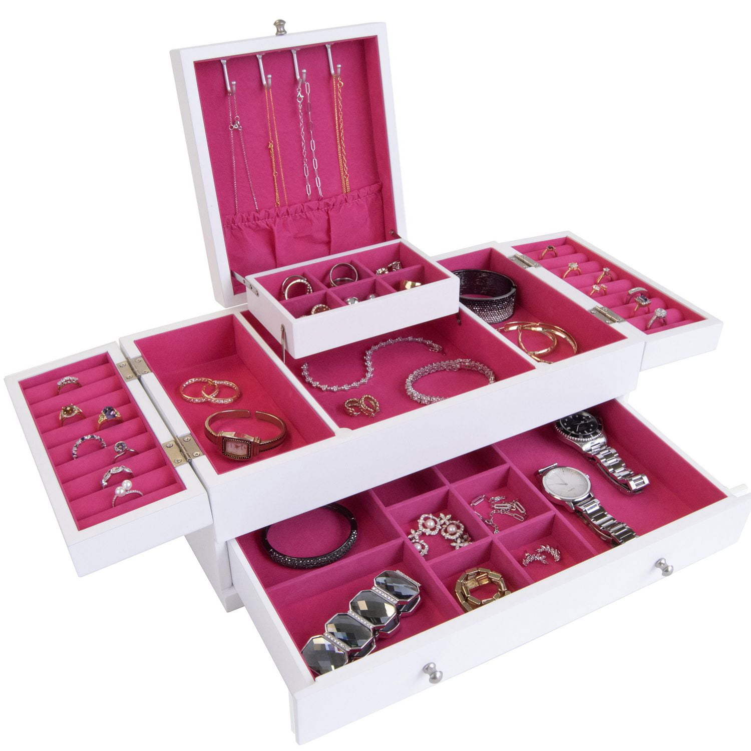 Mele and Co Everly Wooden Jewelry Box with Pink Interior