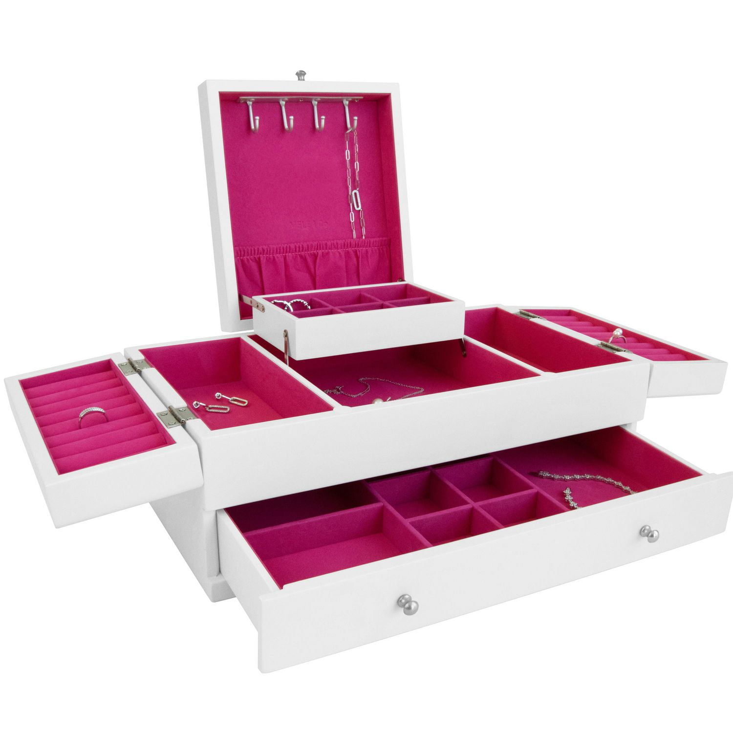 Mele and Co Everly Wooden Jewelry Box with Pink Interior