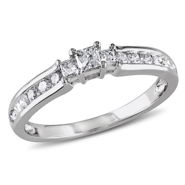 Bague de fiançailles Miabella avec diamants 0,50 ct poids total de coupe princesse en or blanc 10 k