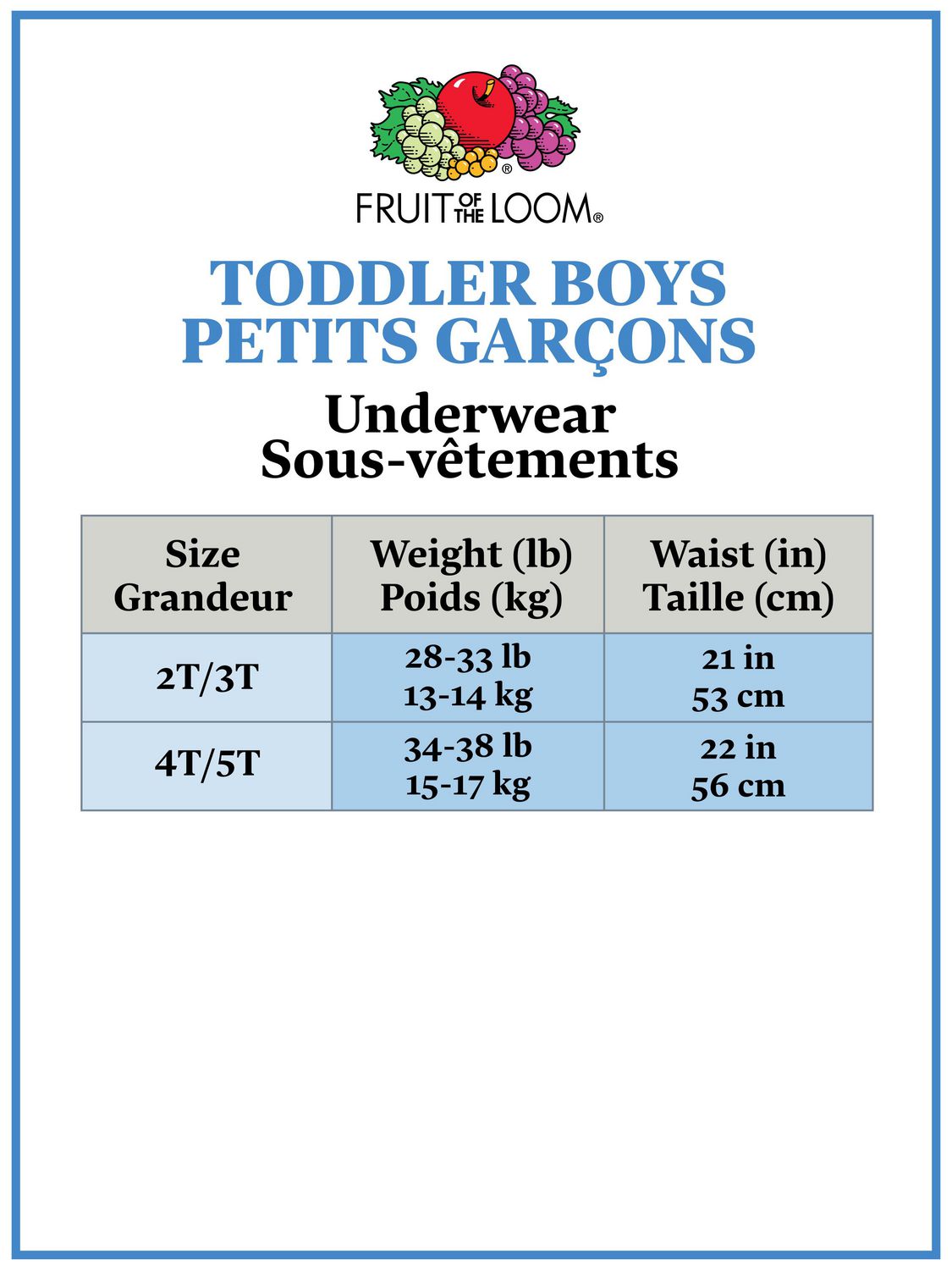 Boys' Toddler Size Guide  Shop Fruit of the Loom Boys