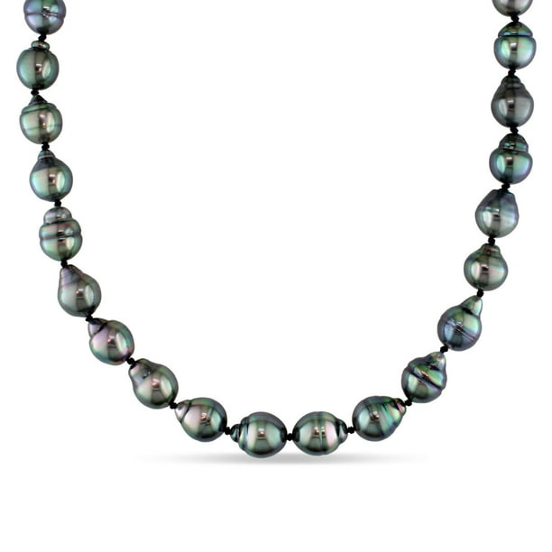 Collier Asteria avec perles noires tahitiennes cultivées baroques de 8-9,5mm en or blanc de 14 k