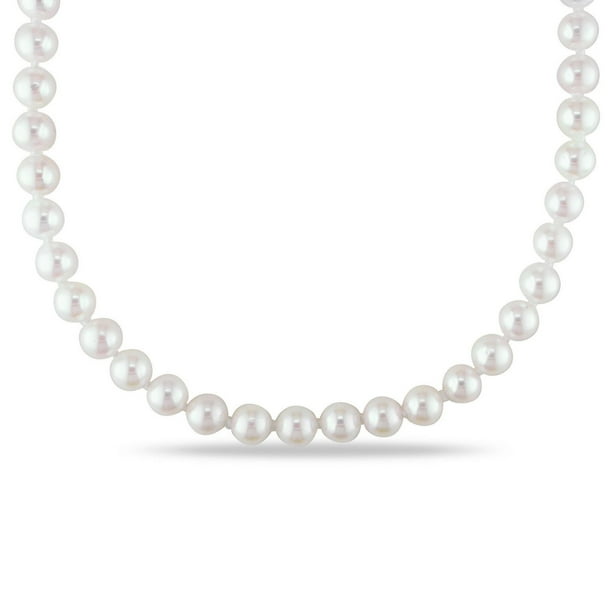 Collier Miabella avec perles Akoya rondes blanches de 5 à 5,5 mm en or jaune de 14 k