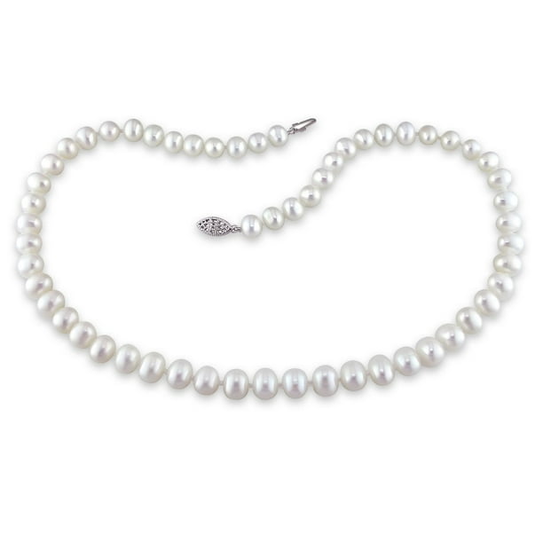 Collier Miabella avec perles blanches de 6,5 à 7 mm en argent sterling