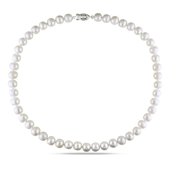 Miabella 9-10mm White Round Freshwater Cultured Pearl Brass Strand Necklace