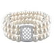 Bracelet extensible Miabella à 3 rangs avec perles d'eau douce cultivées blanches de 6 à 7 mm et zircons cubiques façonné en argent sterling – image 1 sur 5