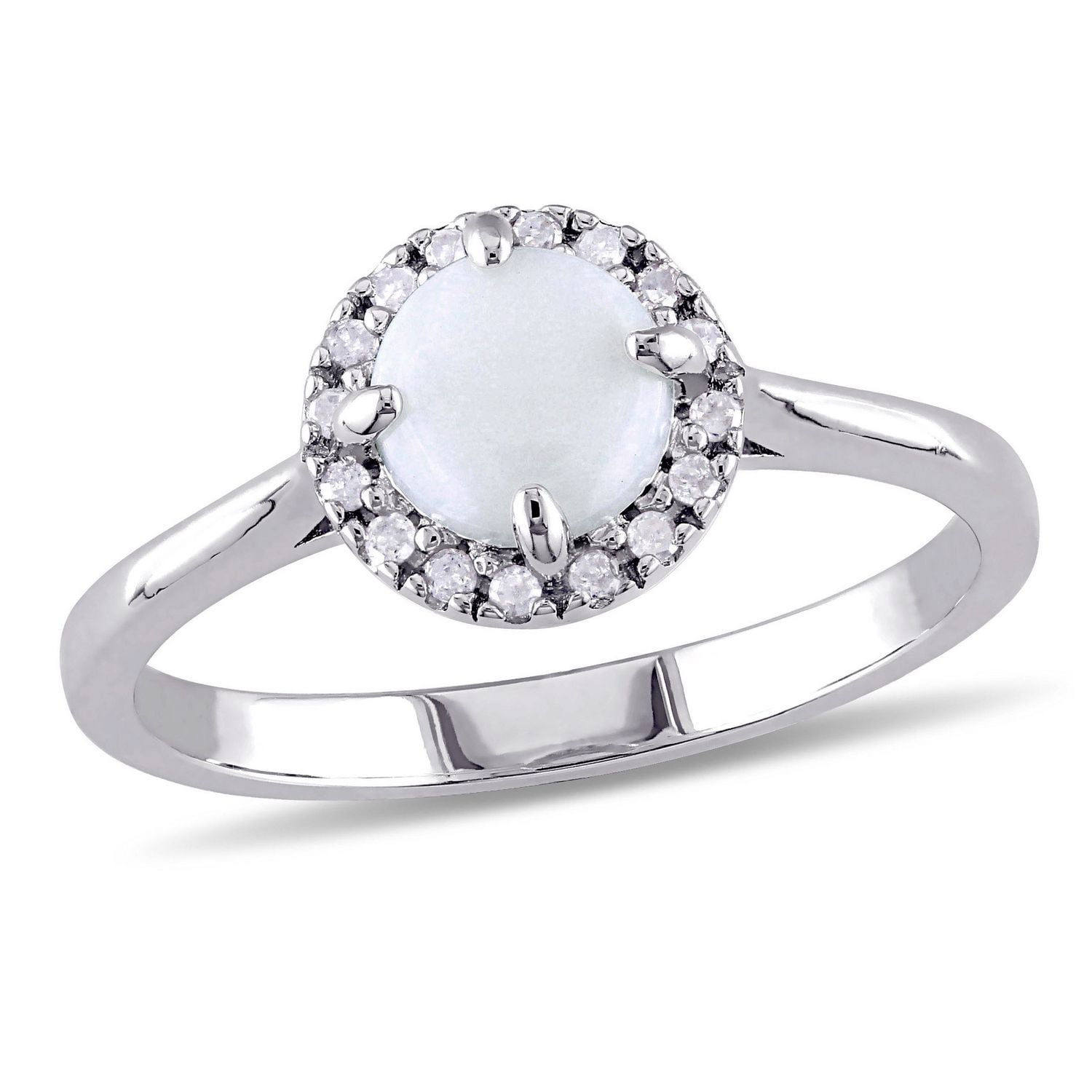 Asteria 0.50 Carat T.G.W. Opal and Diamond-Accent Sterling Silver Halo Cocktail Ring