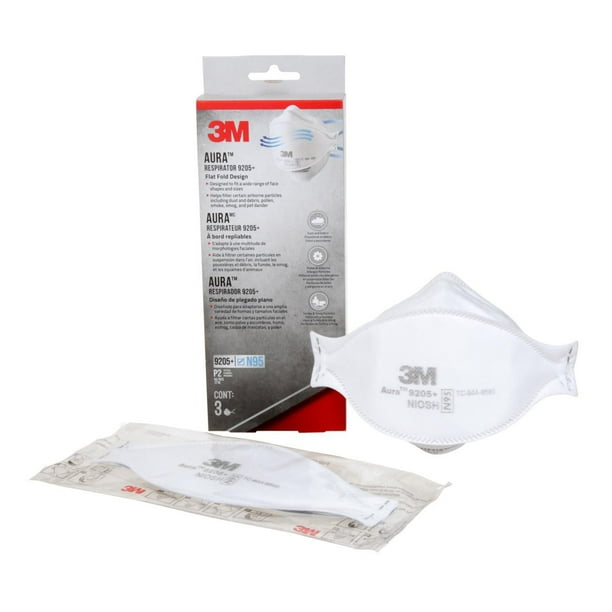  3M Aura Particulate Respirator 9205+ N95, Lightweight, Three  Panel Designed Respirator Helps Provide Comfortable And Convenient  Respiratory Protection, 3-Pack : Tools & Home Improvement