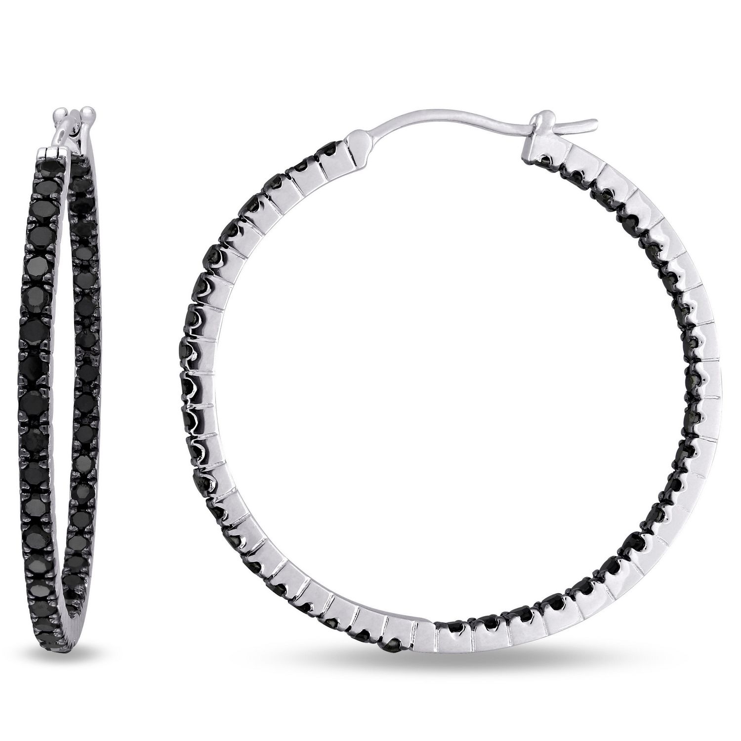 2.20 Carat T.W. Black Diamond Sterling Silver Clip Back Hoop Earrings