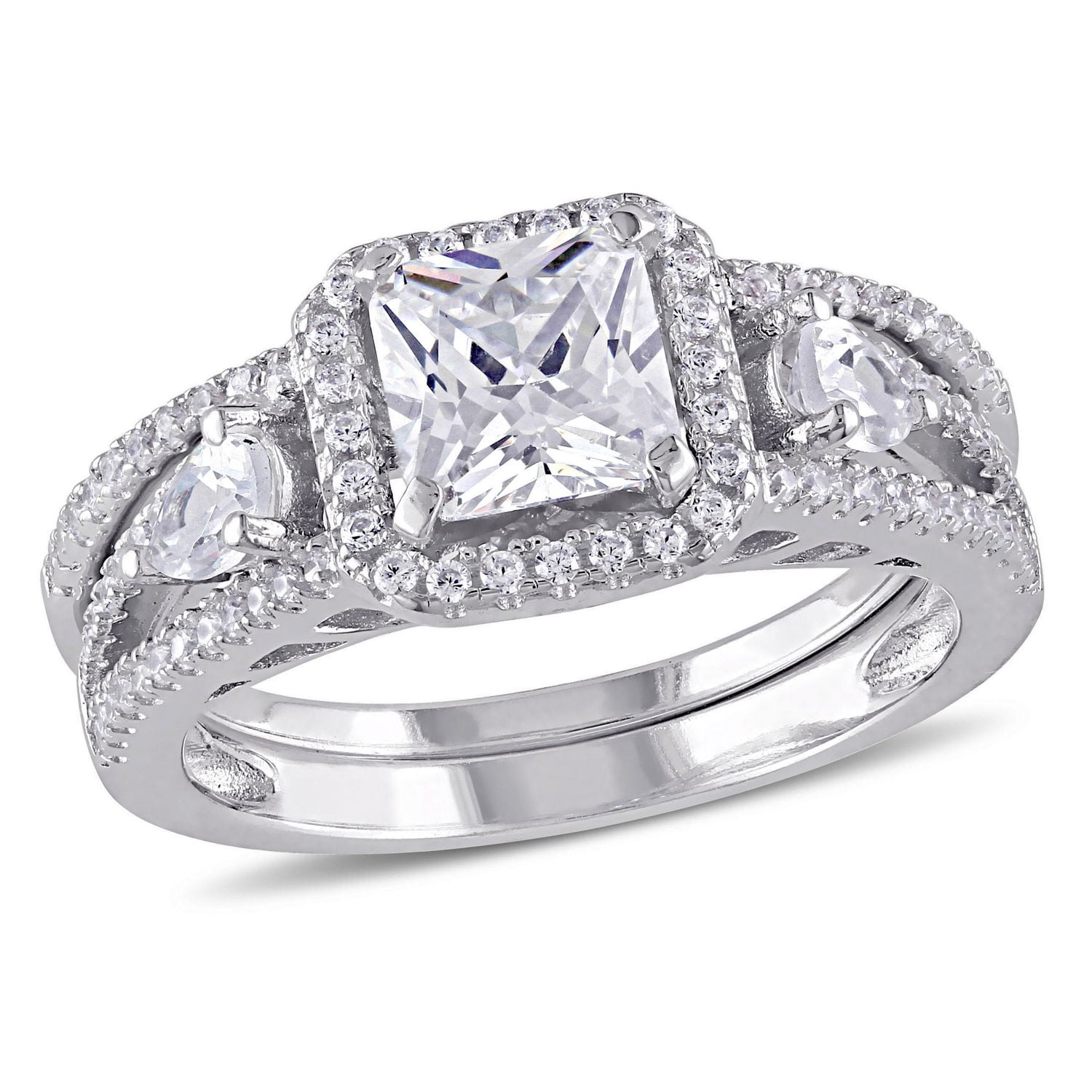 Ensemble nuptial de style auréole avec zircons cubiques de 3,20 ct PBT en argent sterling de Miabella