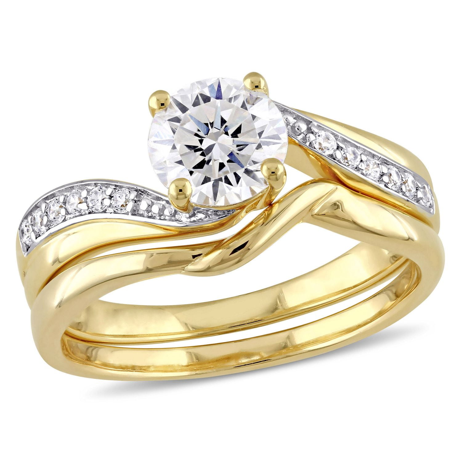 Miabella 2.10 Carat T.G.W Cubic Zirconia Yellow Rhodium-Plated Sterling Silver Bypass Bridal Set