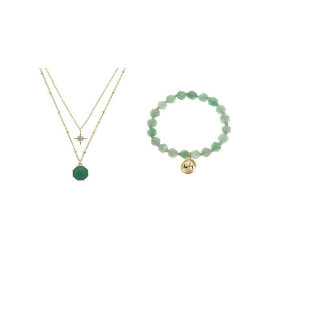 Luxury Designs Ensemble collier et bracelet extensible Aventurine « LUCKY »