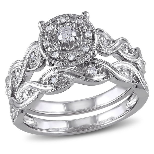 Ensemble nuptial de style auréole infini avec diamants de 0,20 ct poids total en argent sterling de Miabella
