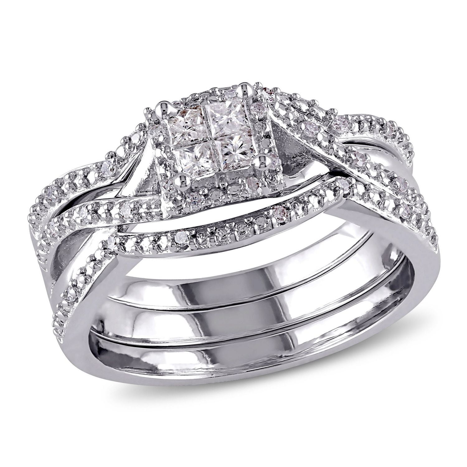 Miabella 0.33 Carat T.W Princess And Round-cut Diamond Sterling Silver Bridal Ring Set