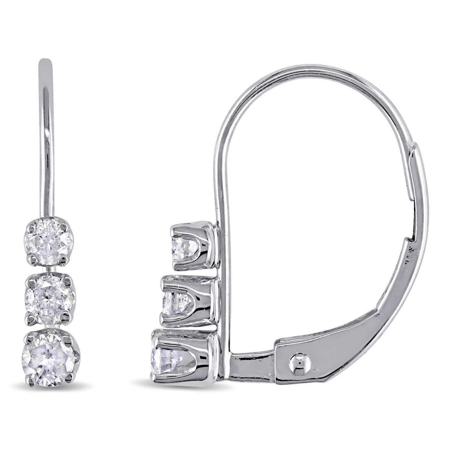 Miabella 0.25 Carat T.W Diamond 14 K White Gold Three-Stone Earrings ...