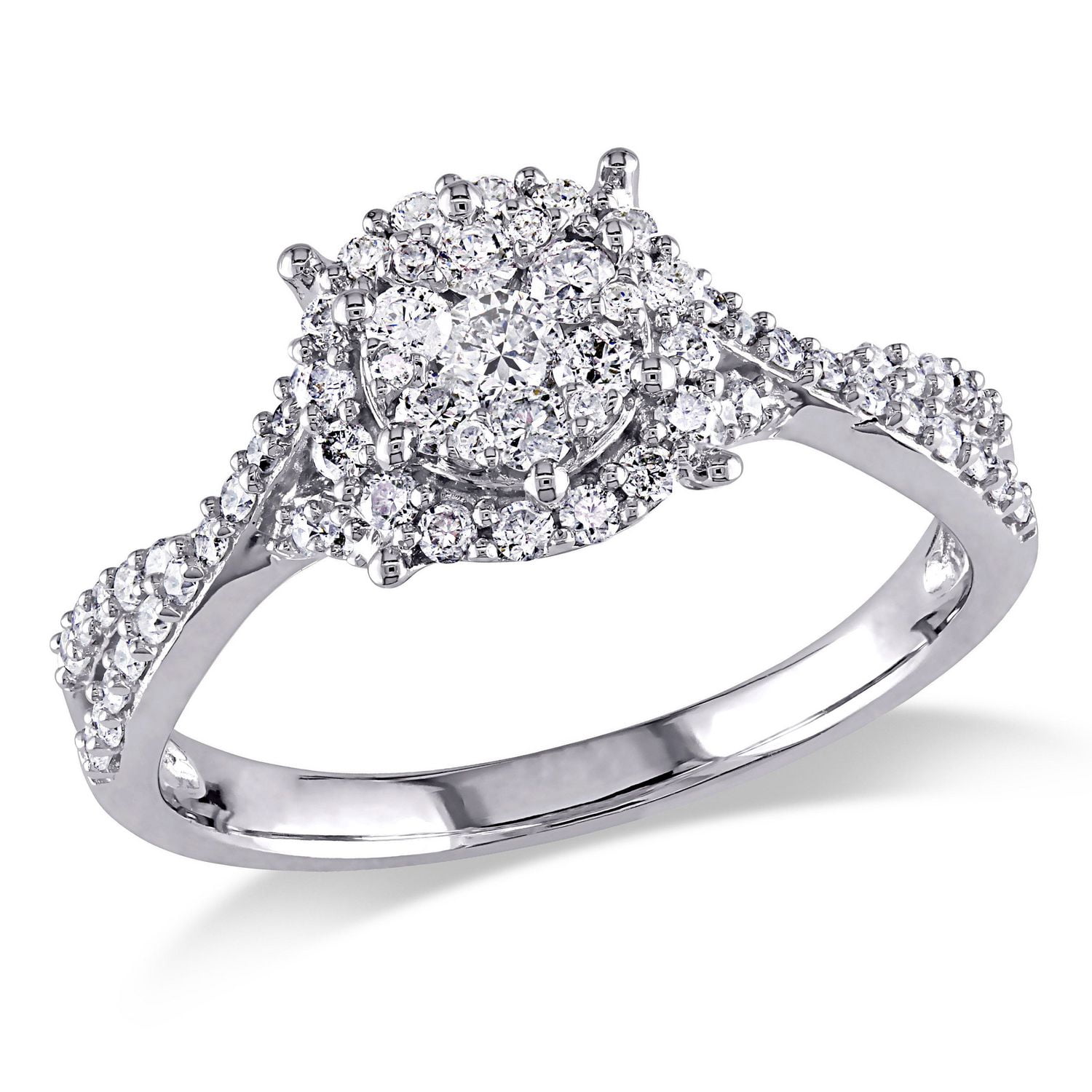 Miabella 0.50 Carat T.W. Diamond 10 K White Gold Cluster Engagement Ring