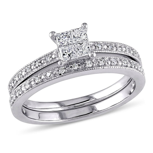 Ensemble nuptial Miabella avec diamants de coupe princesse et ronde 0,33 ct poids total en or blanc 10 K