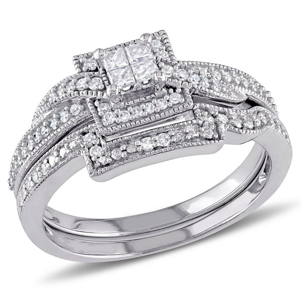 Ensemble nuptial Miabella avec diamants de coupe princesse et ronde 0,33 ct poids total en or blanc 10 k