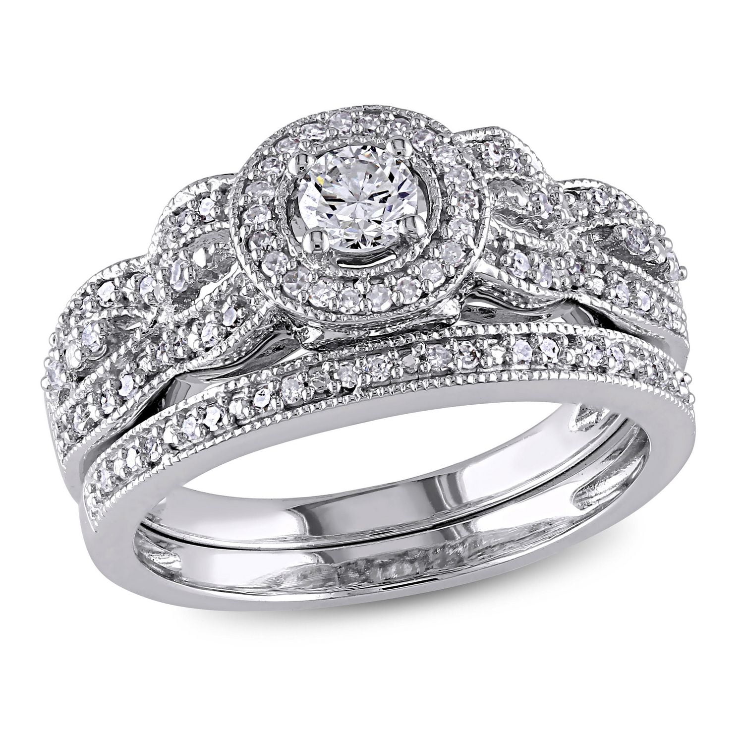 Miabella 0.50 Carat T.W. Diamond 10 K White Gold Bridal Set