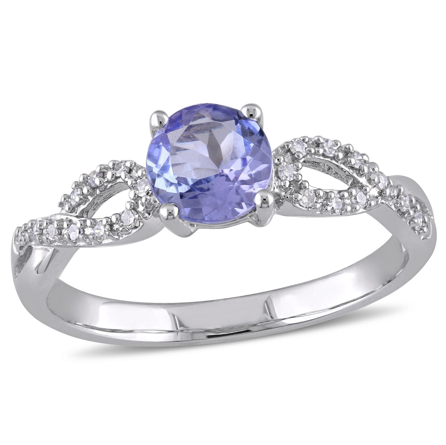 Tangelo 1 Carat T.G.W. Tanzanite and 0.10 Carat T.W. Diamond 10 K White Gold Cross-Over Ring