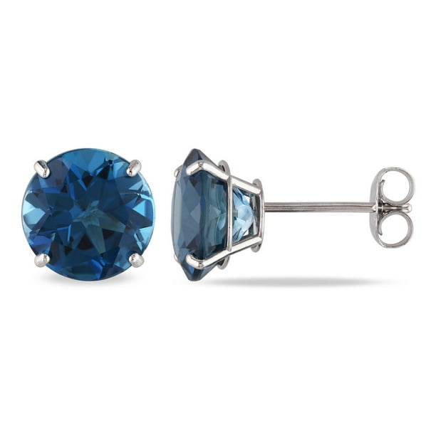 Tangelo 5 Carat T.g.w. London-blue Topaz 14 K White Gold Stud Earrings 