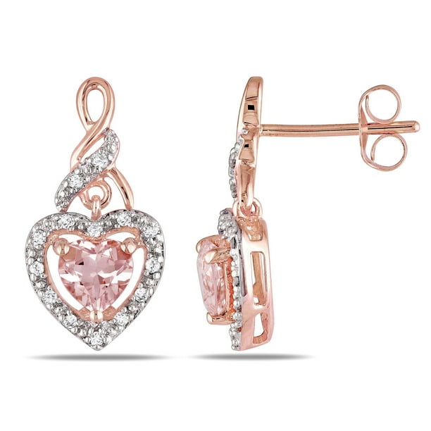 Boucles d'oreille de forme cœur Tangelo avec morganites 1 CT PBT et diamants 0,13 CT poids total en or rosé 10 k